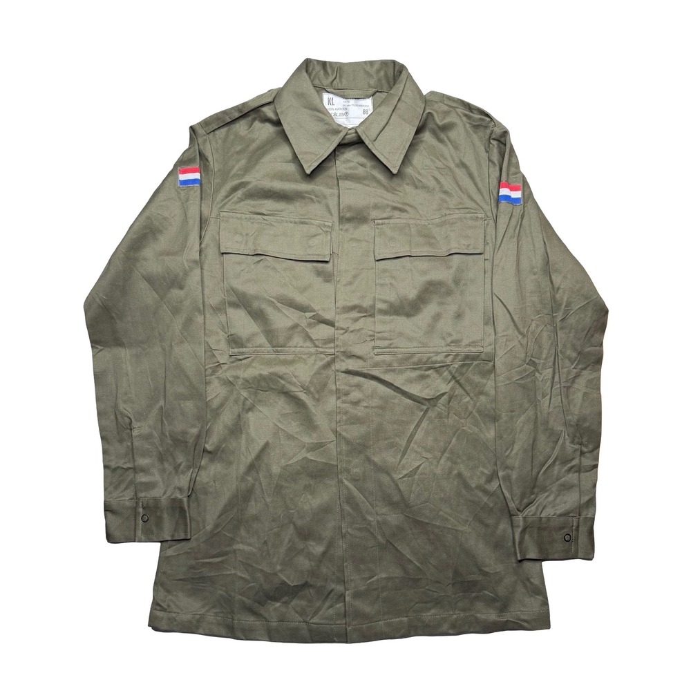 Vintage Dutch Netherlands Army military green cotton canvas button shirt jacket